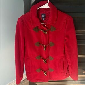 GAP Women's Vibrant Red Pea Coat with Toggle Closures